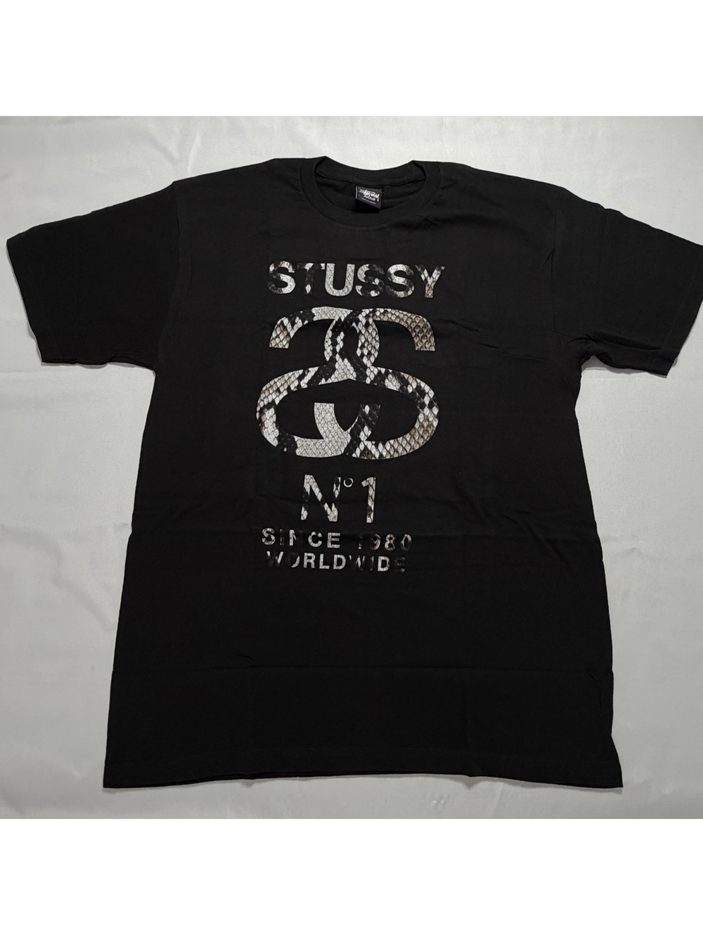 Stussy Double S No. 1 Snakeskin Logo Tee Black Size M NWOT